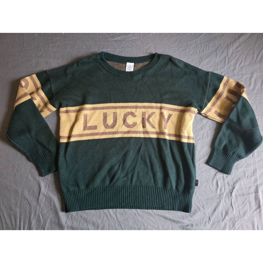 Tiny Cottons Merino Wool Blend "LUCKY" Graphic Sweater - Dark Green - Size 12Y